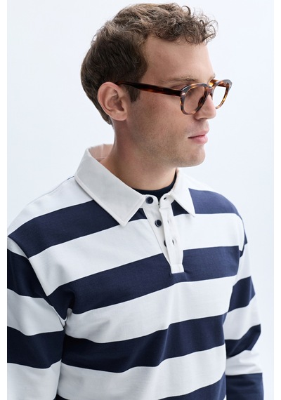 Mudo Erkek Erkek Lacivert Çizgili Polo Yaka Sweatshirt 1263439
