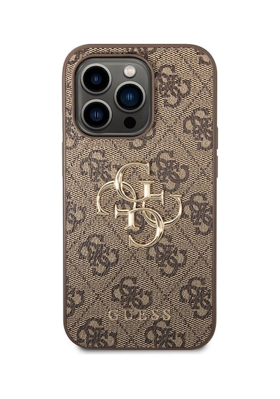 Apple Uyumlu iPhone 14 Pro Kılıf Guess Pu Deri Büyük Metal Logo Dizaynlı Kapak Gri