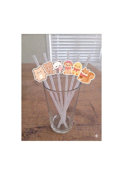 12 Li Sevimli Hayvanlar Cupcake Süsü Ve 12 Li Pipet Seti