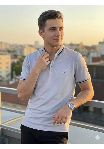 Bys Beystil Erkek Açık Gri Polo Yaka Logo Detaylı T-şhirt 263467