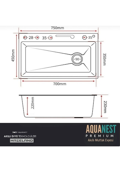 Hazeland Aquanest Premium 5 Tuşlu Akıllı Evye Antrasit