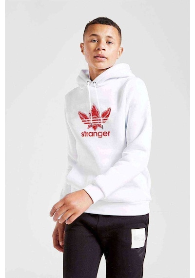 Tshirthane Stranger Yaprak Logo Baskılı Unisex Çocuk Kapüşonlu Beyaz Sweat Beyaz