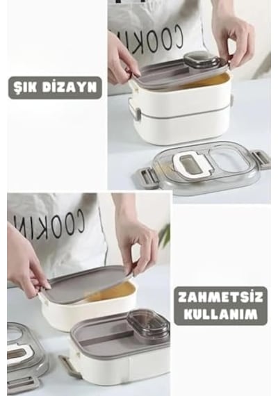 Bento 1450ml Lunchbox Üç Katlı 5 Bölmeli Ve Mini Sosluklu Çelik Sefer Tası Yemek Kutusu Yeşil Bakır