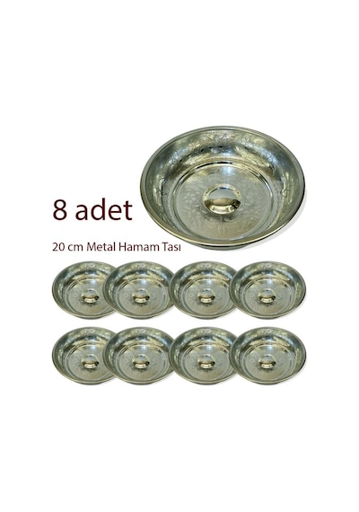 8 Adet 20 Cm Metal Hamam Tası Gümüş