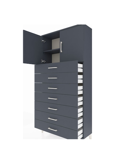 Arges Dolap 2 Raflı 7 Çekmeceli 2 Kapaklı 88x30x182 Antrasit-... Antrasit