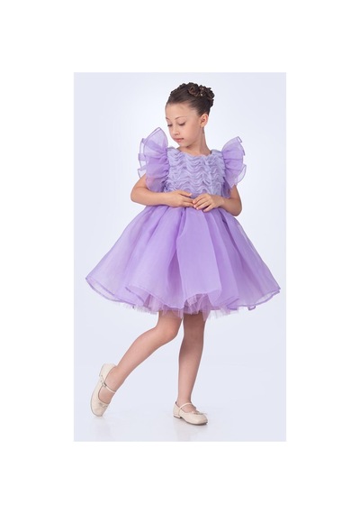 Mnk Baby & Kids Maronia Kız Çocuk Prenses Model Abiye Elbise - Pembe M00746 Lila
