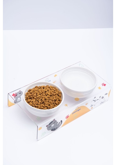 Petmagic Akrilik Pleksi Evcil Hayvan Beyaz Seramik Kaseli Kedi Mini Köpek Mama Su Kabı Kedi