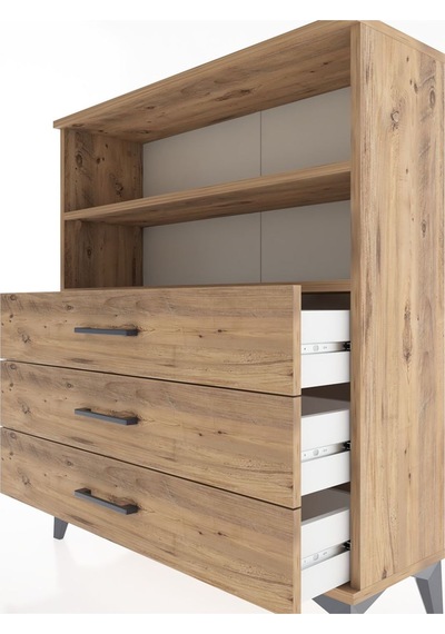 Arges Şifonyer 2 Raflı 3 Çekmeceli 88x30x106 Çam-çam Çam