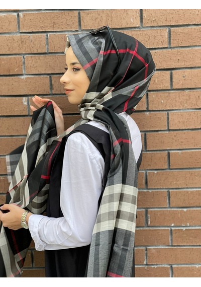Burberry Şal Siyah Kırmızı Siyah