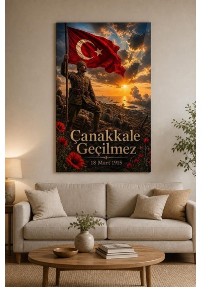 Çanakkale Geçilmez Baskılı Cam Tablo 18 Mart Türk Bayrağı Dekoratif Duvar Tablosu