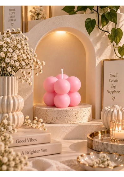Mumelia Küp Bubble - Doğal Soya Blok Dekoratif Mum - 5'li - Pembe