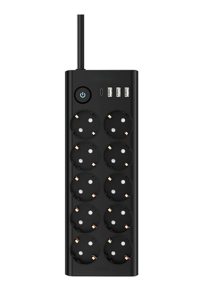 10'lu Akıllı Güç Koruma Grup Priz, 3x Usb-a 1x Usb-c, 3680w, 2 Metre Kablo, Siyah 0
