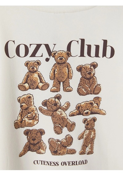 LC Waikiki Lcw Kids Ekru Baskılı Kız Çocuk Kalın Sweatshirt
