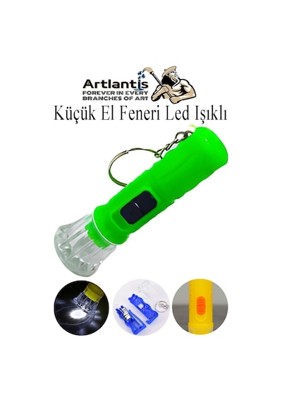 Küçük El Feneri Led Işıklı 1 Adet Anahtarlıklı Mini El Feneri İlk Yardım Feneri Deprem Feneri Karne Hediyesi Yeşil