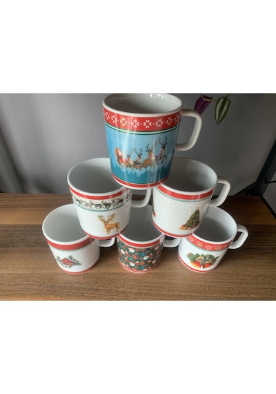 Yeni Yıl-noel Karışık Model 6 Kişilik Porselen Kupa Çok Renkli