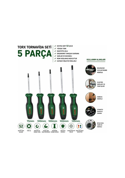 5 Parça Torx Tornavida Seti Tx10-tx30, 75-125 Mm 83238636