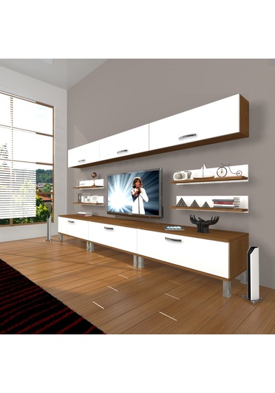 Decoraktiv Eko 8y Slm Krom Ayaklı Tv Ünitesi Tv Sehpası - Ceviz Beyaz Ahşap - Beyaz Decoraktiv Eko 8y Slm Krom Ayaklı Tv Ünitesi Tv Sehpası - Ceviz Beyaz Ahşap - Beyaz