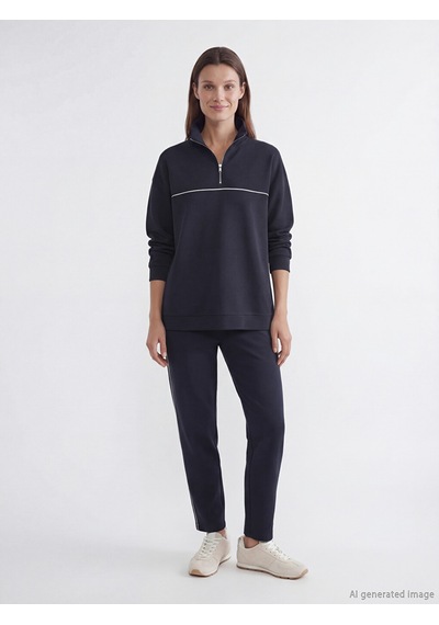 Lcw Modest Lacivert Dik Yaka Oversize Kadın Sweatshirt