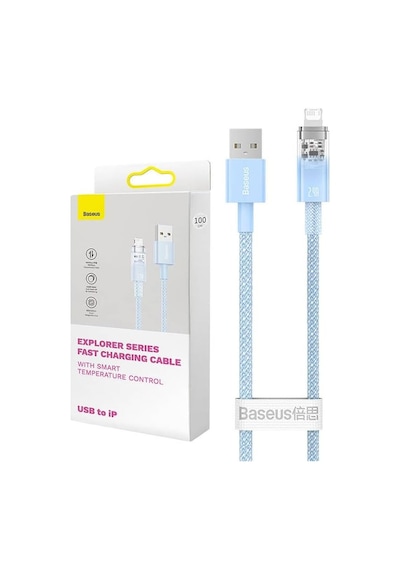 Explorer Serisi Hızlı Şarj Kablosu Akıllı Sıcaklık Kontrolü Usb To İp 2.4a, 2m, Mavi