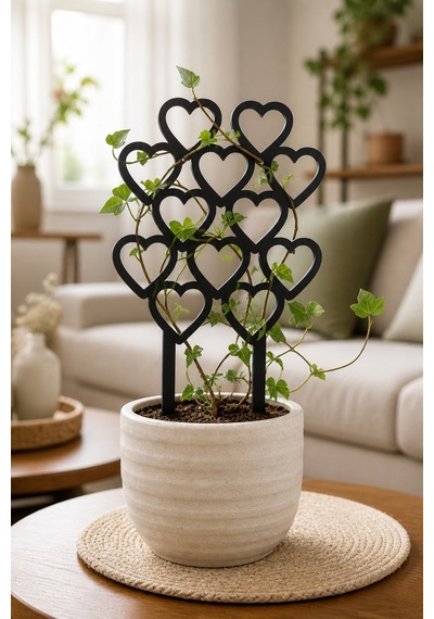 Arliadesign Kalp Desenli Bitki Destek Çubuğu 30 X 35 Cm Siyah Mdf Sarmaşık Saksı Desteği Tekli