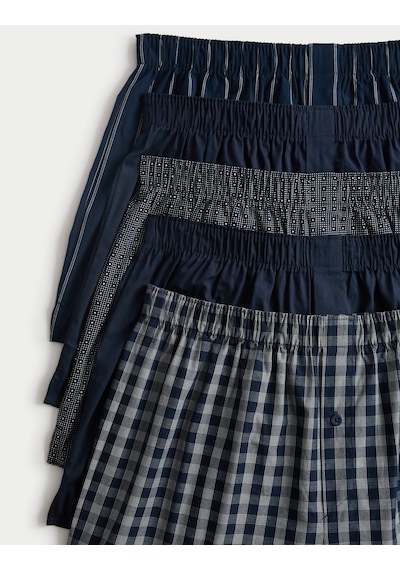 Marks & Spencer Saf Pamuklu 5'li Dokuma Boxer Seti T14003846 Lacivert