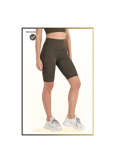 Missmaral Kadın Haki Yüksek Bel Toparlayıcı Kısa Spor Tayt Biker Şort Basics Casual & Comfort 1070 Haki
