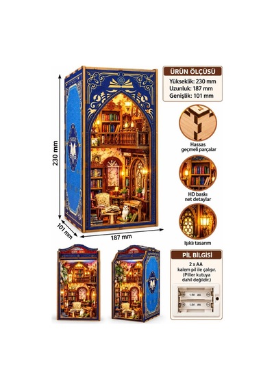 Işıklı Ahşap 3 Boyutlu Puzzle Kitap Arası Dekor 223 Parça Kütüphane Tasarımlı Dekoratif Puzzle