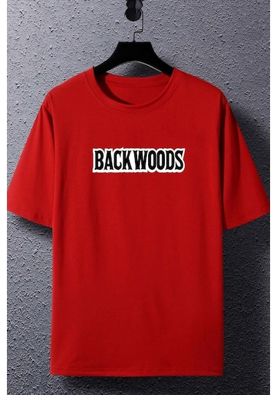 Unisex Backwoods Baskılı T-shirt Kırmızı