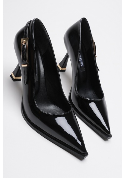 Alewomen Poni Siyah Rugan 10 Cm Topuklu Kadın Stiletto Siyah