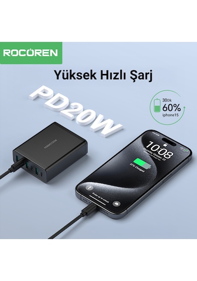 Rocoren 60w 3 Type-c Ve 3 Usb-a 6 Portlu Şarj Cihazı Masaüstü Şarj İstasyonu