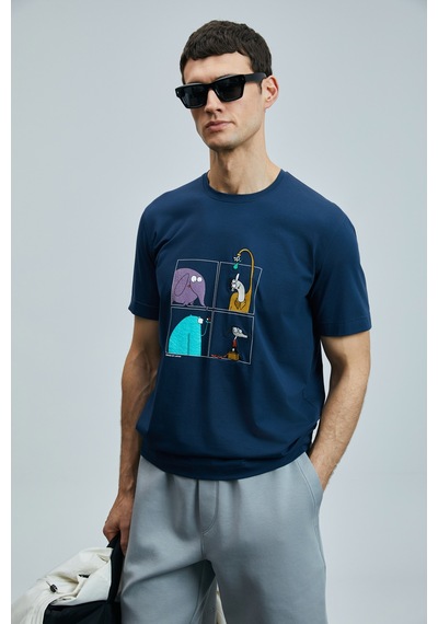 Lufian Funky Modern Grafik T- Shirt Lacivert Lacivert 111020254100200 Lacivert
