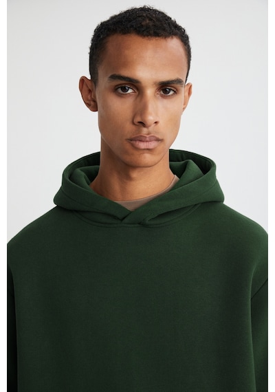 Grımelange Cartmel Erkek Organik Kumaşlı İçi Polarlı Yumuşacık  Kanguru Cepli Kapüşonlu Koyu Yeşil Sweatshirt
