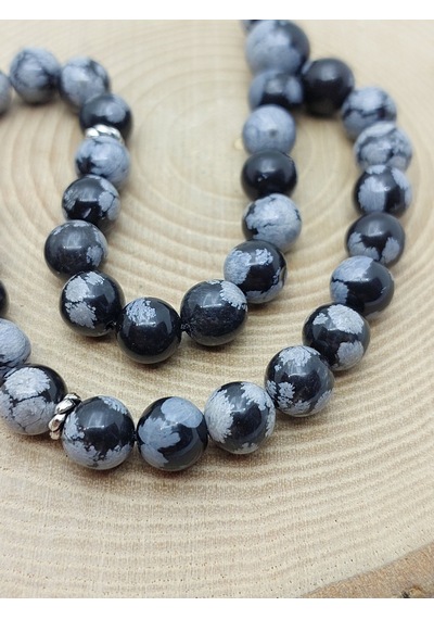 Kar Tanesi Obsidyen Taşı 33lük Özel Tasarım Tesbih 8mm 5640 Çok Renkli