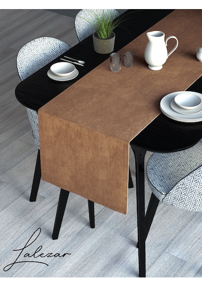 Kadife Efektli Kahve Köpüğü Rengi Aura Serisi Runner 40 X 140 Kahve Köpüğü