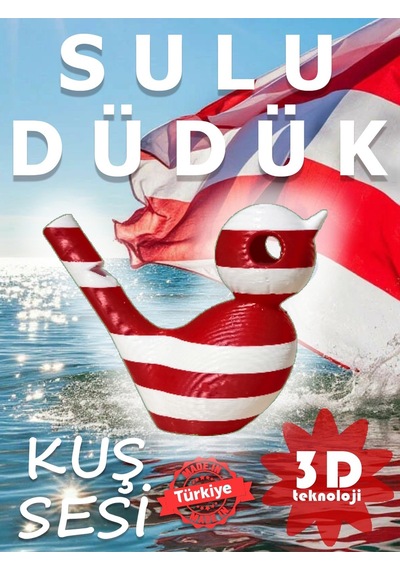Kırmızı Beyaz Kuş Sesi Sulu Düdük - 3d Baskı Yerli Üretim Kırmızı