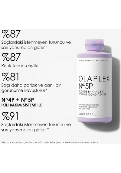 Olaplex No:4p Blonde Enhancer Şampuan 250 ML + No:5p Saç Kremi 250 ML + No:8 Maske 100 ML