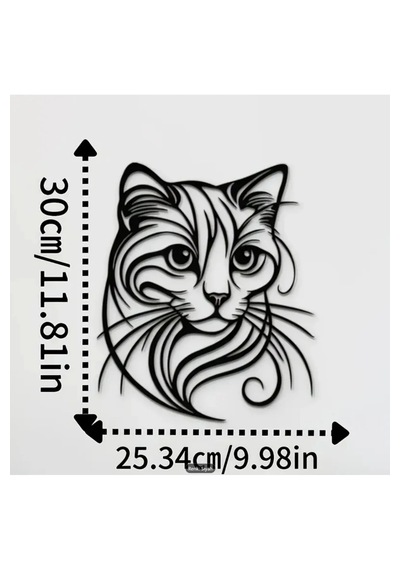 Myc Şık Kedi Figürlü Metal Duvar Süsü Siyah Hayvan Temalı Dekoratif Silüet 30x30 Cm