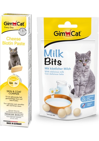 Gimcat Cheese Biotin Kedi Macunu 50 G + Gimcat Milk Bits Sütlü Kedi Ödülü 40 G