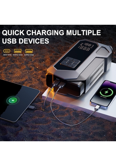 Suitu At-003 Akü Takviye Cihazı 4'ü 1 Arada Powerbank, Hava Kompresörü, Lcd Ekran, 16.000mah 150psı