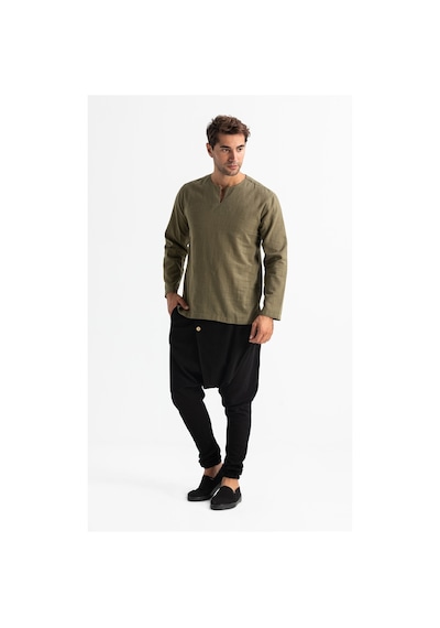 Uzun Kol Şile Bezi Bisiklet Yaka Erkek Tshirt Haki 3049 Haki