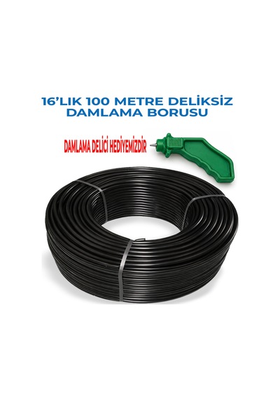 16 'lık 100 Metre Deliksiz Damlama Hortumu Basınca Dayanıklı Bahçe Sulama Damlama Delici Hediyeli