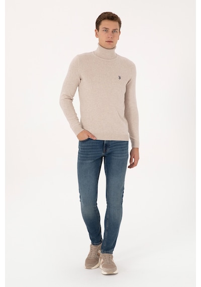 U.S. Polo Assn. Erkek Slim Fit Boğazlı Yaka Taş Melanj Kazak 50313640-VR225