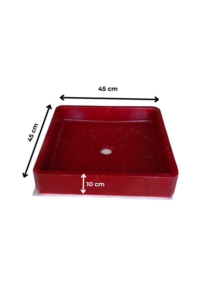 Mermer Desenli Tezgah Üstü Kare Model Taş Lavabo 45 X 45 Cm Bordo