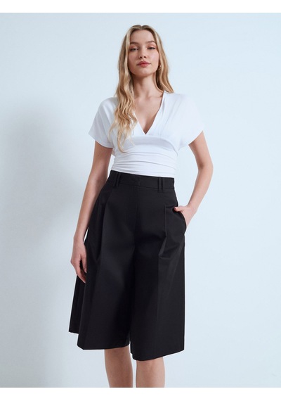Dilvin 72705 %100 Pamuk Wide Leg Bermuda-siyah