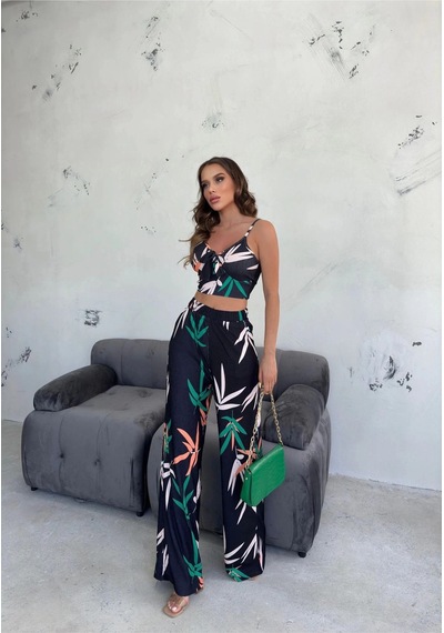 Hgfashion Yaprak Desen İkili Takım Siyah