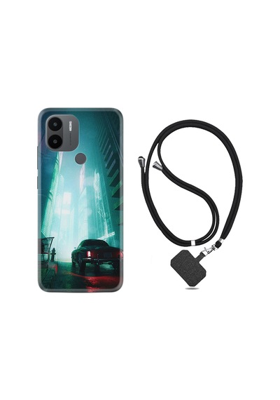 Xiaomi Redmi A1 Kılıf İpli Boyun Askılı Desenli Silikon Night Cars 1619
