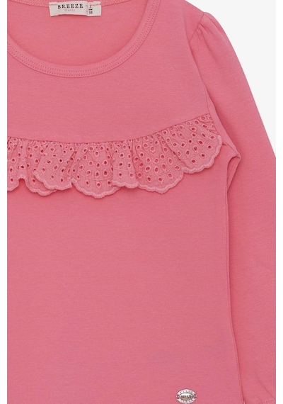 Breeze Kız Çocuk Uzun Kollu Tişört Fırıfırlı 3-8 Yaş, Pembe