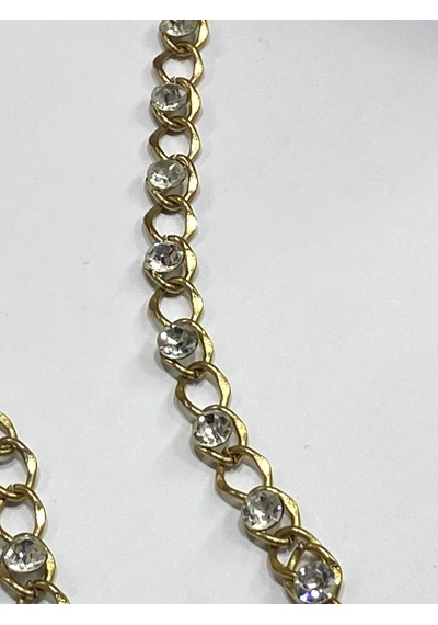 Taşlı Zincir Şerit / Gold / 1 Metre /