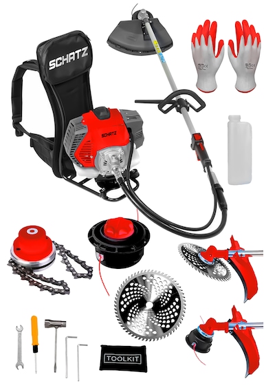 Schatz 5.9 Hp Sırt Tipi Benzinli Motorlu Ot Çalı Çim Biçme Tırpanı 11000rpm Kırmızı + Canavar Başlık