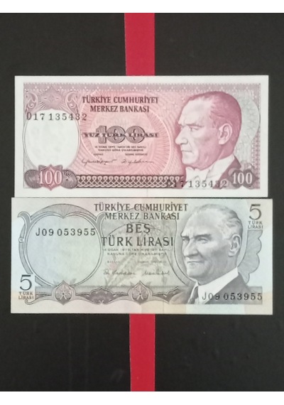 Cumhuriyetin İlk Dönemi 6.7. Emisyon 2 Adet Kağıt 5 Ve 100 Türk Lirası .